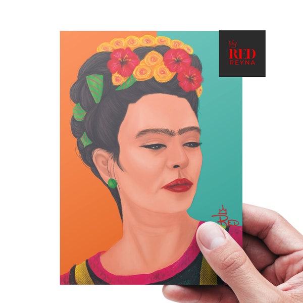 Frida Kahlo Fine Art Print, Original Artwork, Signed By The Artist Red Reyna, 5x7, 8x10, Pop Art, Mexican Art Decor, Mexico, Folkart