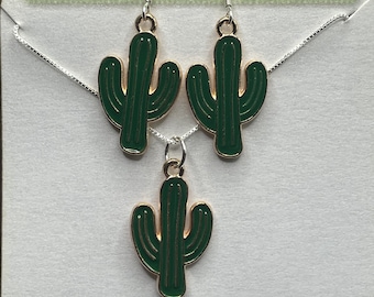 Cactus enamel pendant and earring set