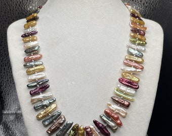 Multicolor Biwa (stick) pearl necklace