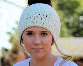 Messy Bun Beanie, Crochet Messy Bun Beanie, Messy Bun Hat, Top Knot Beanie, Bun Hat, Crochet Bun Hat, Ponytail Beanie, Fisherman