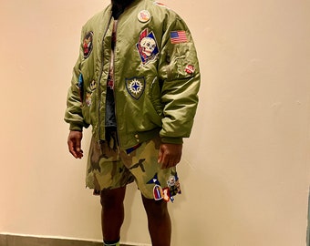 Patchwork Unisex Army Puffer Jacket