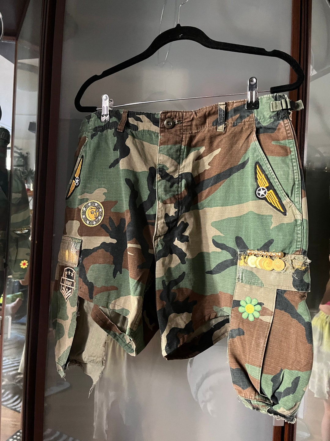 Black Army Stencil Cargo Shorts