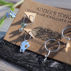 Set of 2 Pairs- Sterling Silver Charm Hoop Earrings with Dog Skulls and Bones- 100% Handmade