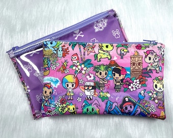 Personalizado JuJuBe Tokidoki Toki Tiki pluma de vinilo/epipen caso medi bolsa - bolsa de maquillaje artículos de tocador artículos de tocador primeros auxilios de viaje