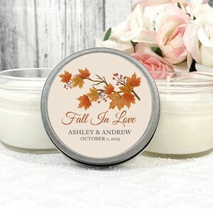 Fall in love favors , Fall Leaves Wedding , Fall party favors, Wedding candle favors, Orange Leaves