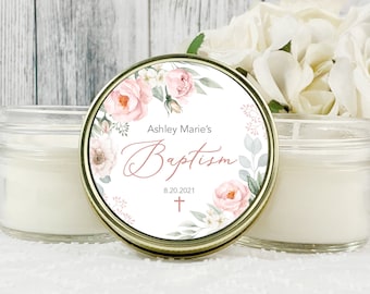 Baptism Favors  - Baptism Candle Favor - Girl Baptism - Floral Favor - Personalized Baptism Favor - Girl candle favor