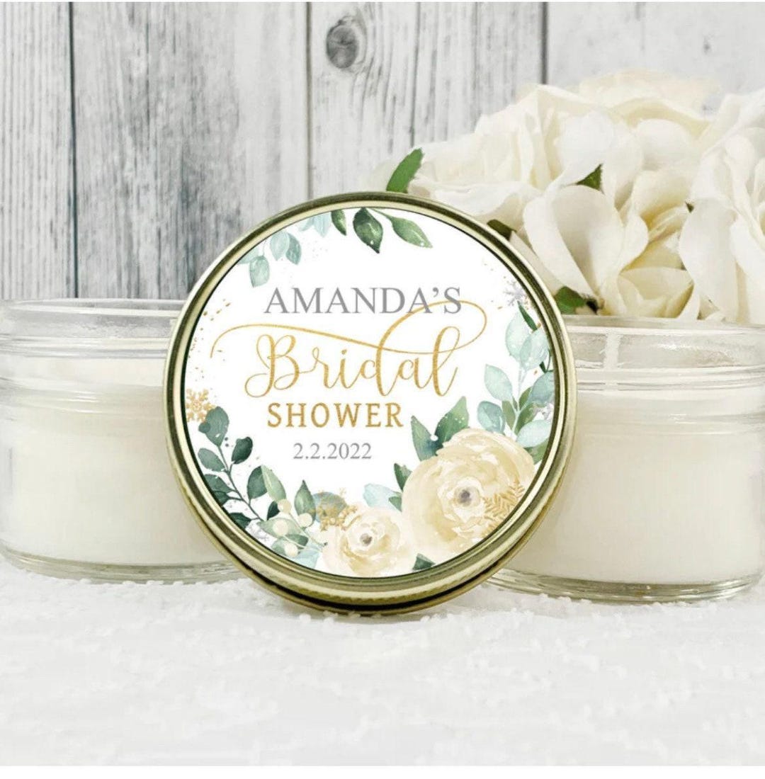 Greenery Bridal Shower Candle Favors: Personalized Soy Wax Candles Set ...