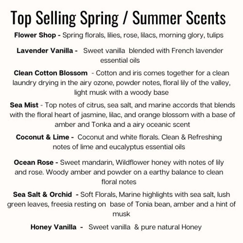 a list of top selling spring / summer scents