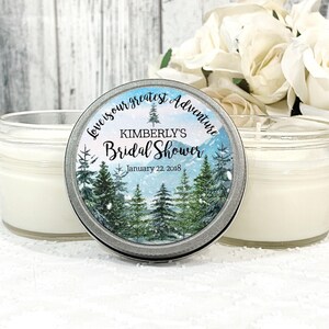 Mountain Bridal Shower Favors: 4oz Soy Candle, Personalized Lid