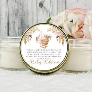 12 x 4oz Bohemian Baby Shower Favor, Baby shower Candle Favors, Girl Favors , Boho Favors, Prayer Candles