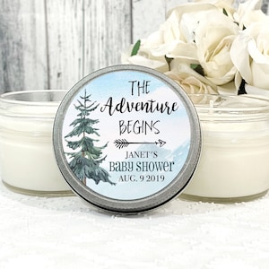 the Adventure Begins Baby Shower Favors,  Shower Candle Favors, Mountain Party , Gender Neutral Baby Shower -  Candles