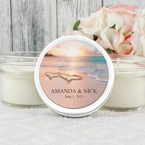 Personalized Beach Wedding Candle Favors: 4oz Soy Wax Candles