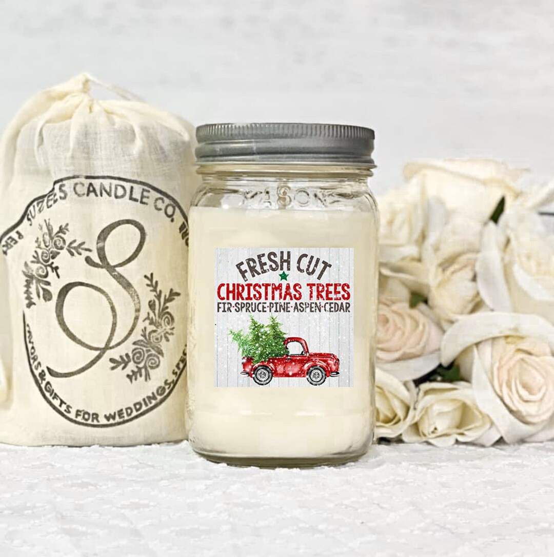 Christmas Tree Scented Candle Pine Fresh Cut Soy Wax Holiday Fragrance