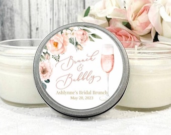 Brunch & Bubbly Bridal Shower Candle Favors: Personalized Champagne Scented Set of 12