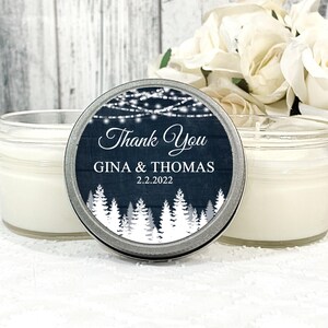 Personalized Candle Favors: Navy Winter Wedding, Baby Shower Candles Set of 12