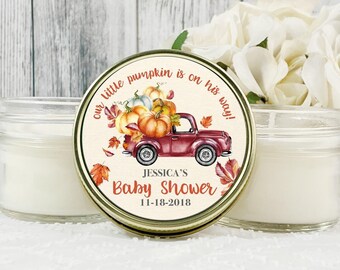 Boy Pumpkin Baby Shower Favors: 4oz Soy Candle Favors Set of 12