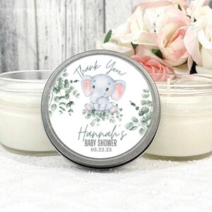 Greenery Elephant Baby Shower Candle Favors: 4oz Soy Candle