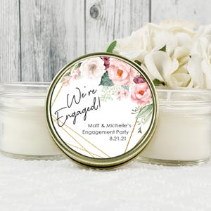 Personalized Engagement Candle Favors: Soy Wax, Floral Design Set of 12