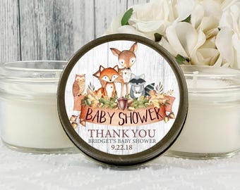 Woodland Animals Baby Shower Favors: Soy Candle, Forest Friends Set of 12