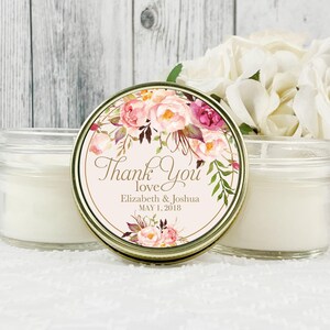 Floral Wedding Favor Candles: Blush & Gold Bridal Shower Favors Set of 12