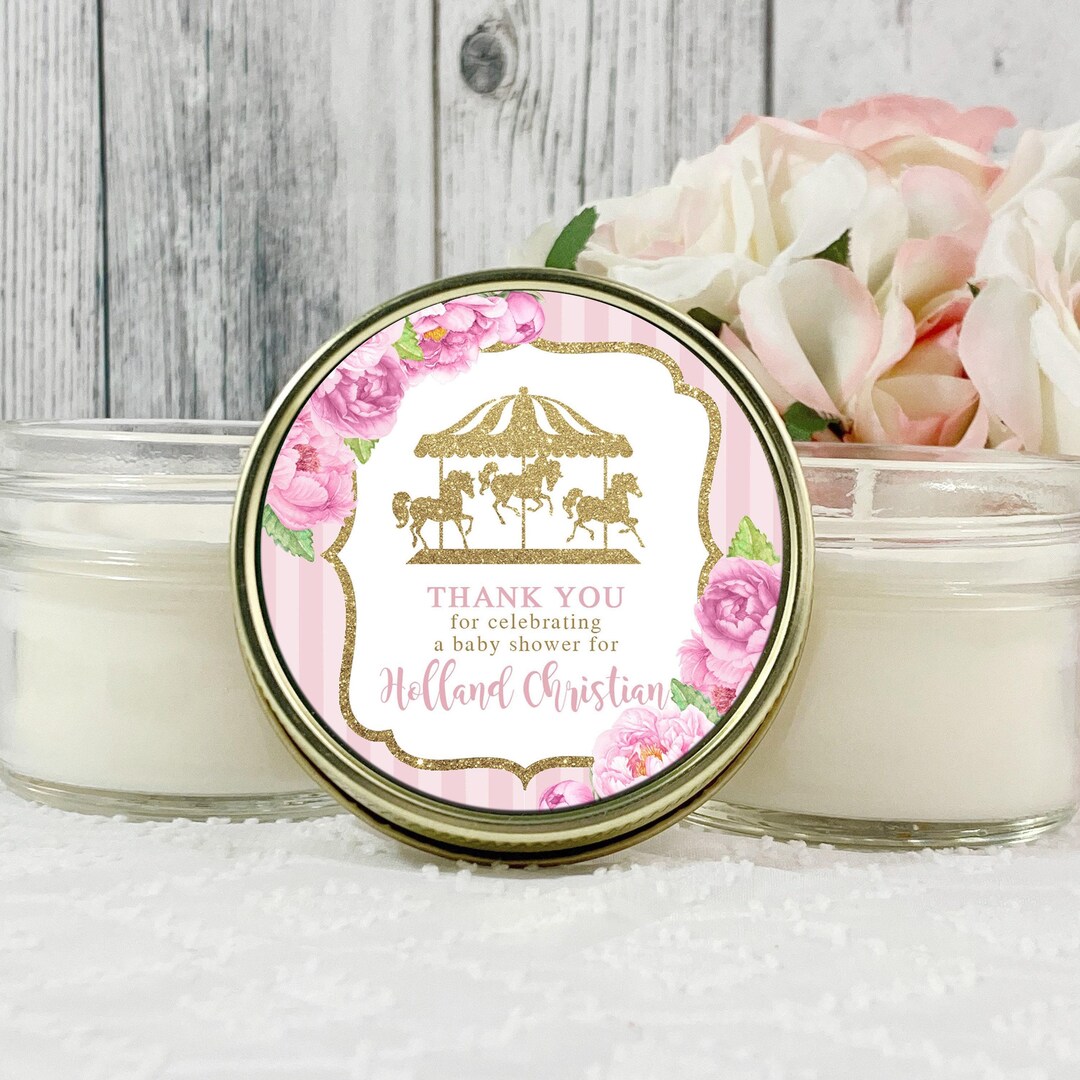 Carousel Baby Shower Candle Favor: 4oz Soy Wax, Personalized Lid Set of ...