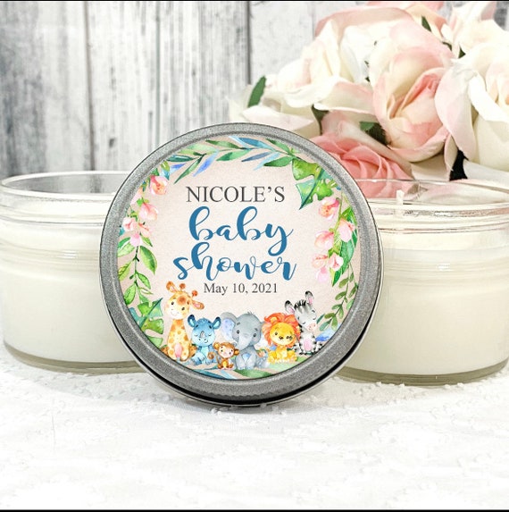 Set of 6 Candles Personalized Gift - Baby Shower Favors Personalized Baby Shower Candle Favors Baby Shower Decor Safari Theme