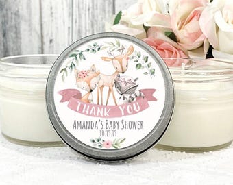 Woodland Girl Baby Shower Favors: 4oz Soy Candle Set of 12