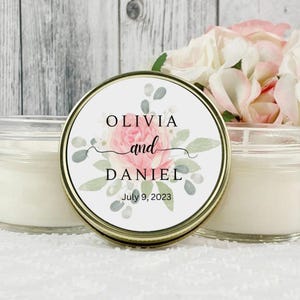 Rose Candle Wedding Favors: 4oz Soy Wax, Personalized Lid Set of 12