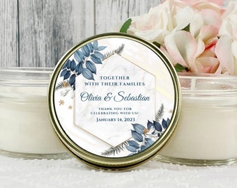 Personalized  Candle Favors, Blue Wedding Favors, Blue and Gold Wedding, Blue Favors, Wedding candle Favor