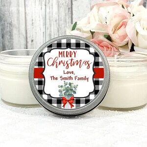 Farmhouse Christmas Candle Gift: Plaid Personalized Favor
