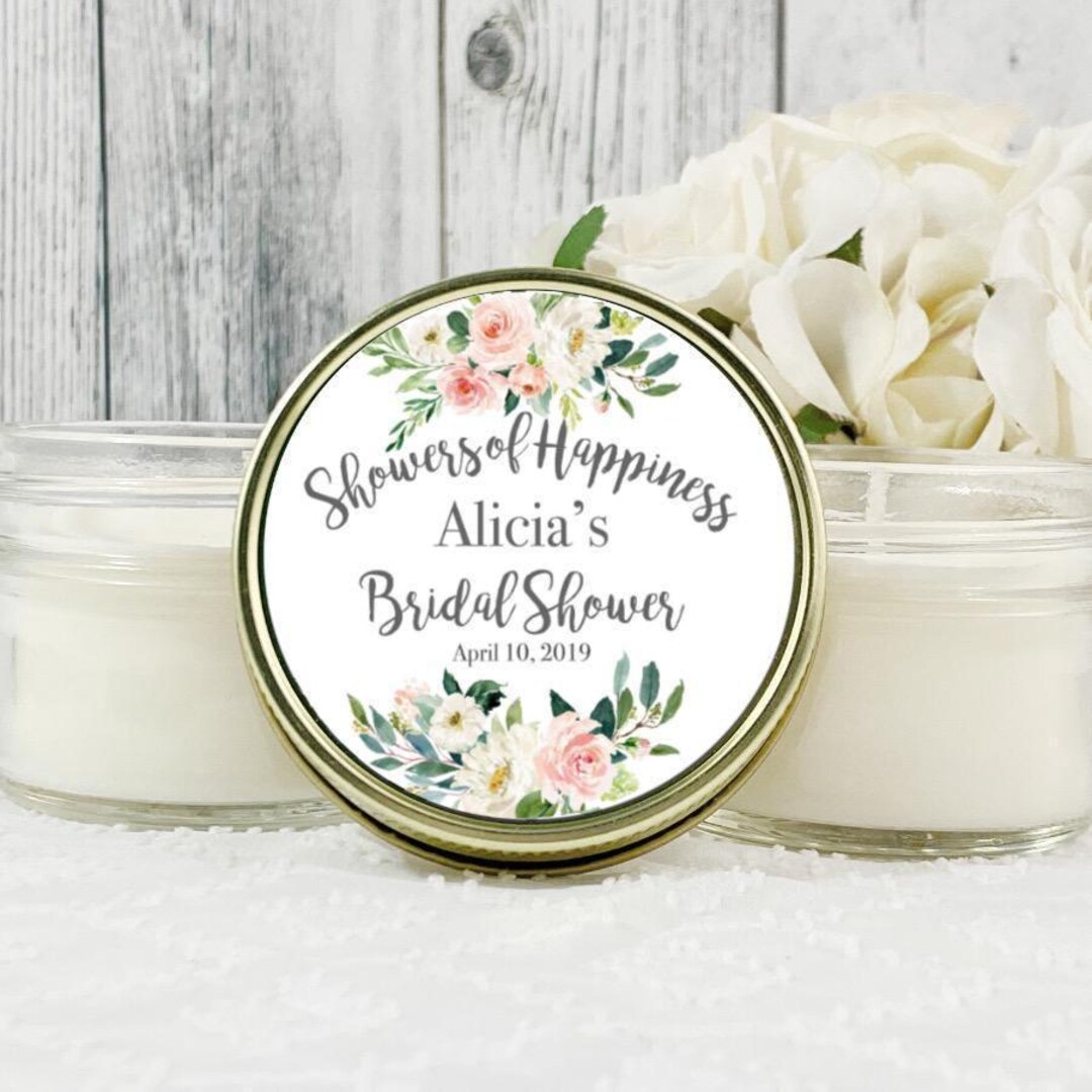 Floral Bridal Shower Candle Favors: Personalized Soy Candles Set of 12 ...