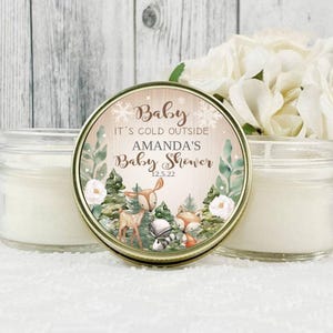 12 x 4oz Winter Baby Shower Favors -  Woodland Baby Shower, Baby Its Cold Outside, Winter favors, Greenery & Gold Party Favor