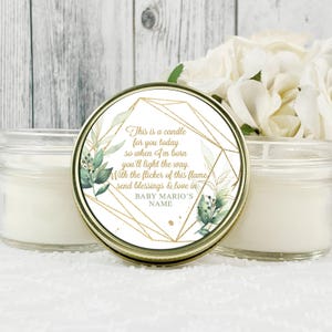 Greenery Baby Shower Candle Favor: Personalized Soy Candle