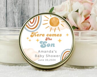 Here comes the son baby shower favors, Boy baby Shower, Custom Candle Favors, Gifts for guest, Sun Favors