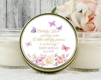 Butterfly Baby Shower Candle Favors: 4oz Soy Candle, Custom Lids Set of 12