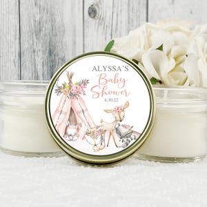12 x 4oz Boho Woodland Baby Shower Favors, Girl Baby Shower Candle , Boho Favors
