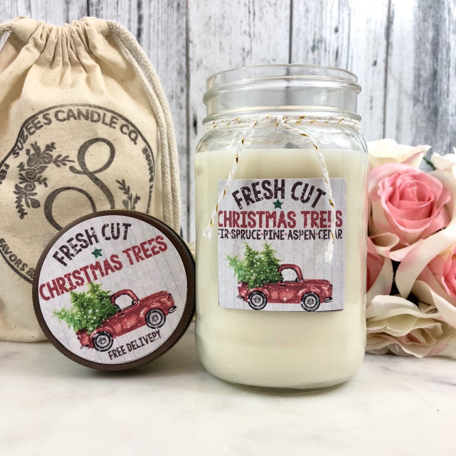 Pine Scented Candle Christmas Candles Mason Jar Candle Etsy