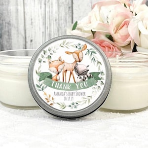 Woodland Baby Shower Candle Favors: 4oz Soy Wax, Greenery Design