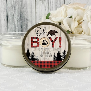 Lumberjack Baby Shower favors , Buffalo Plaid baby Shower , Mountain Baby Shower , Baby Shower Candle Favor