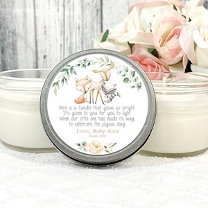 12 x 4oz Baby Shower Poem, Woodland Animal Baby Shower Favors - Greenery Rustic Forest Friends Poem Candle Favor Set of 12