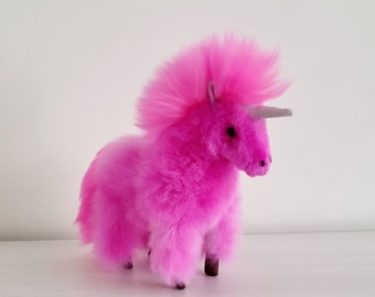 Lovely UNICORN  - 100% Alpaca Fur, 12IN, handmade in Peru. - Free shipping -