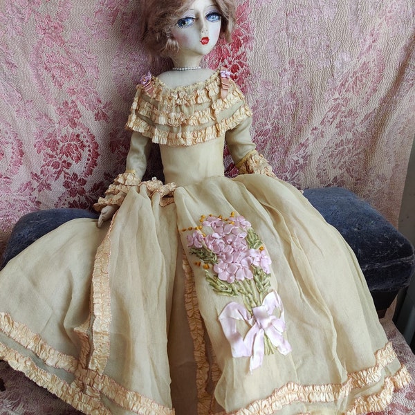 Antique Boudoir Doll Clothes ***Beautiful Full Antique Dress with Ribbonwork**(Doll Not Included)