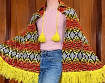 1960s Alex knit cape Vintage 60s cape Vintage black white diamond print cape