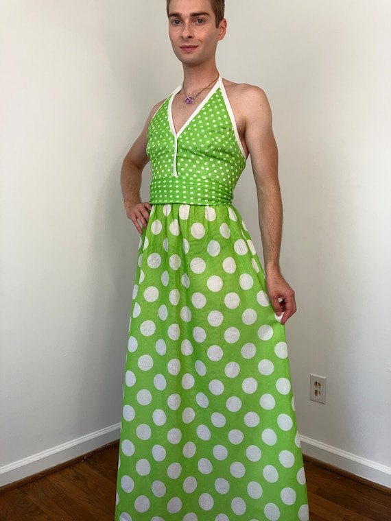 70s Polka dot halter top maxi dress - image 3