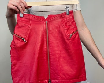 80s North Beach Leather red leather mini skirt