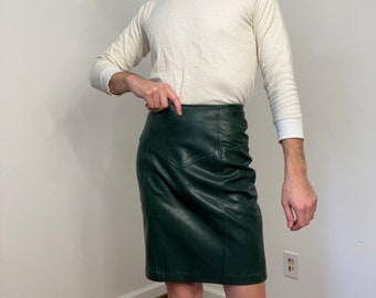 80s Forest green leather skirt