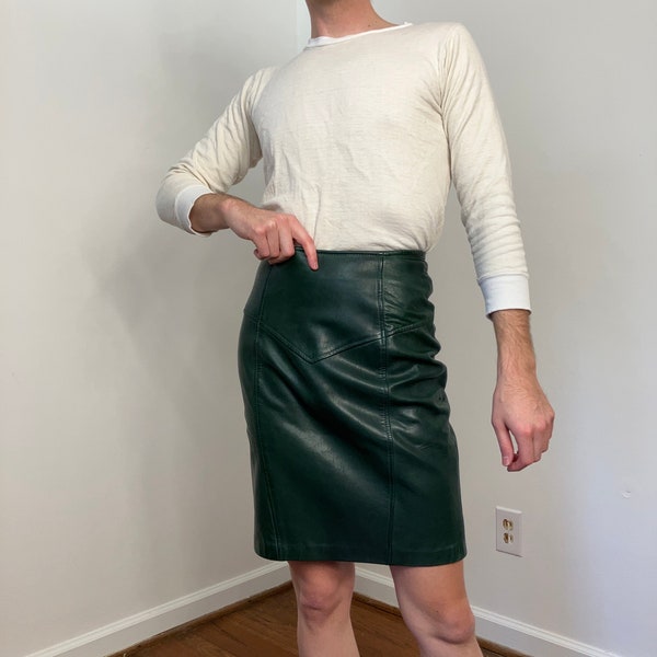 80s Forest green leather skirt