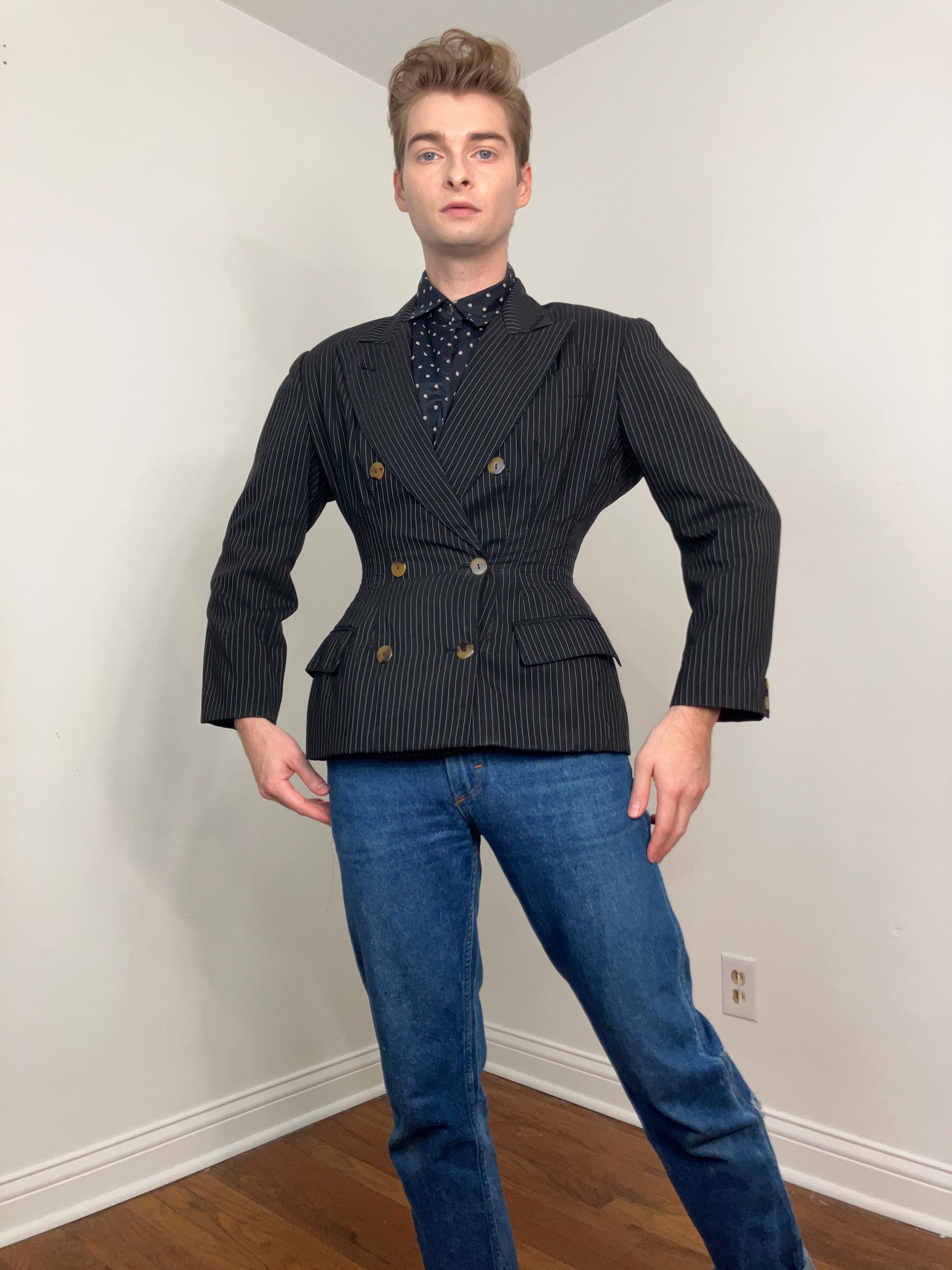 80s Jean Paul Gaultier Pour Gibo Pinstripe Fitted Blazer