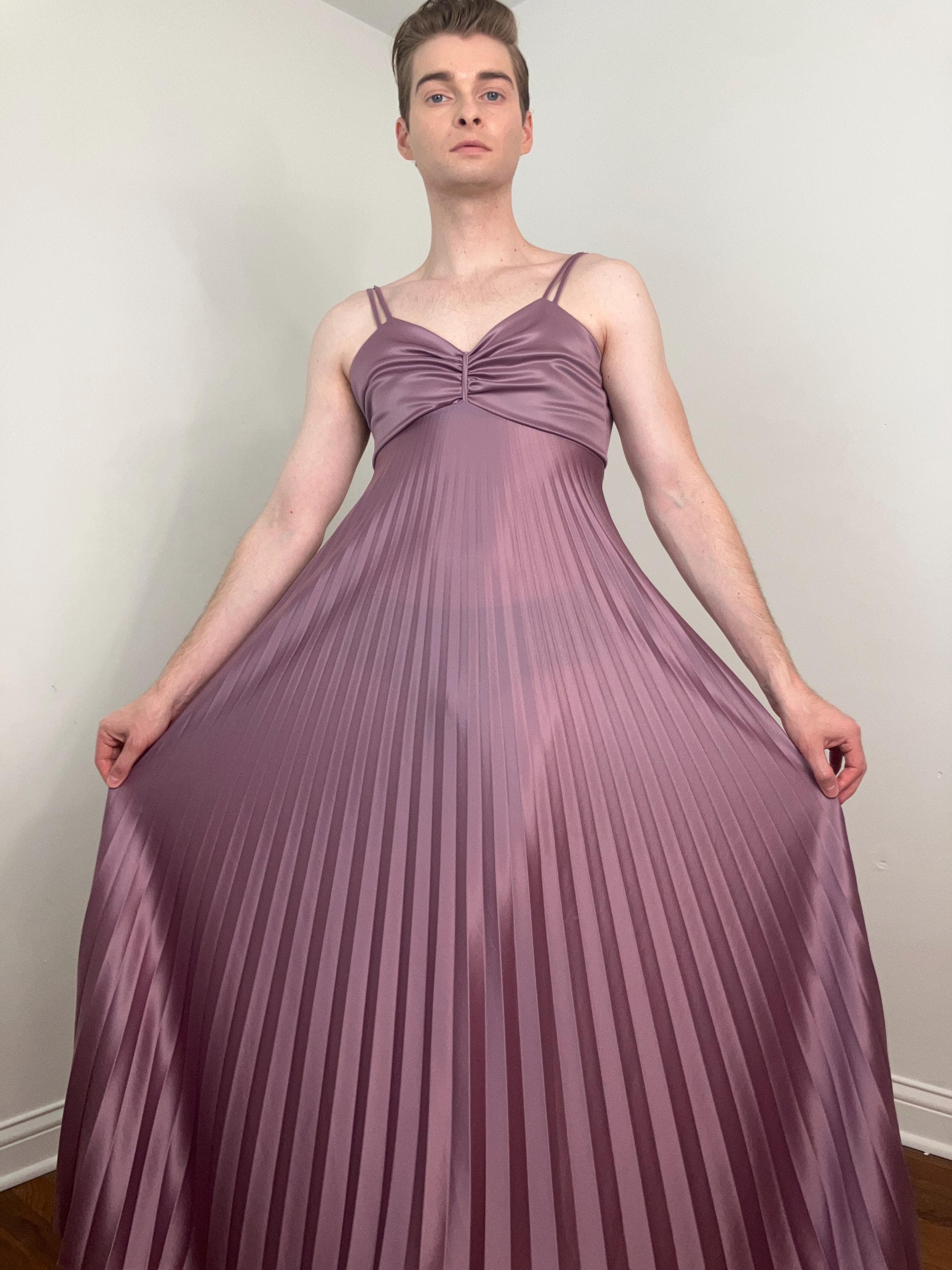 70s Lilac Accordion Pleated Maxi Dress - Etsy