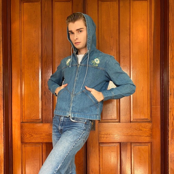 70s hooded embroidered denim jacket